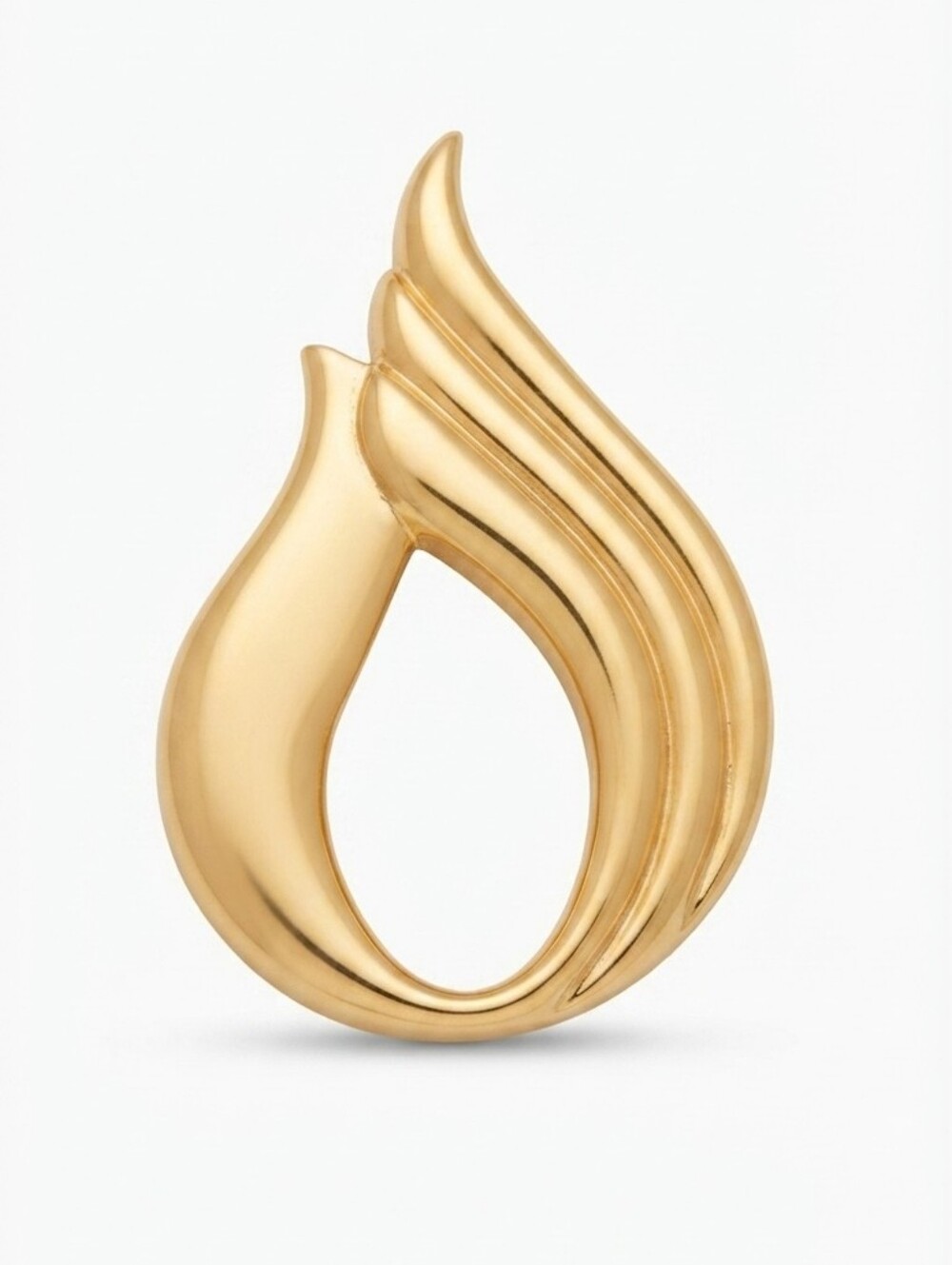 Vintage 1980s Retro Large Gold Flame Brooch Pin, Abstract Swirl Open Teardrop Sw